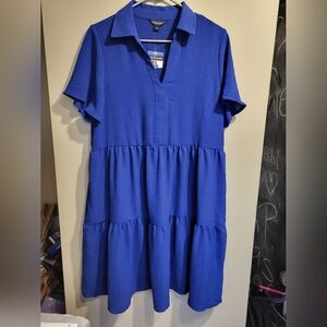 Tahari Royal Blue Tiered Tunic Dress, Size Large